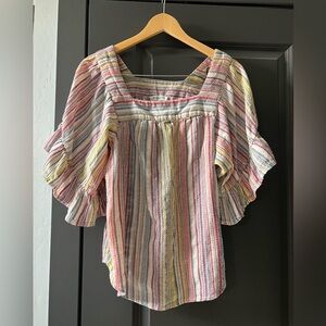 Beach Lunch Lounge Akia Striped Ruffle Top Sz L